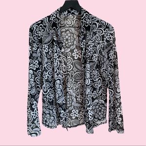 Sheer Floral Button Up Long Sleeve Cover Up
